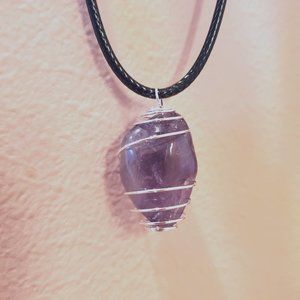 Amethyst Necklace, wire wrap pendant, 18" handmade